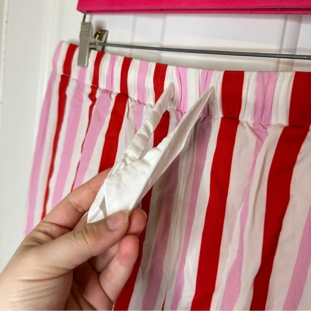 Katie Kime Red Pink White Retro Stripe  Modal Cotton Blend Pajama Shorts Sz L